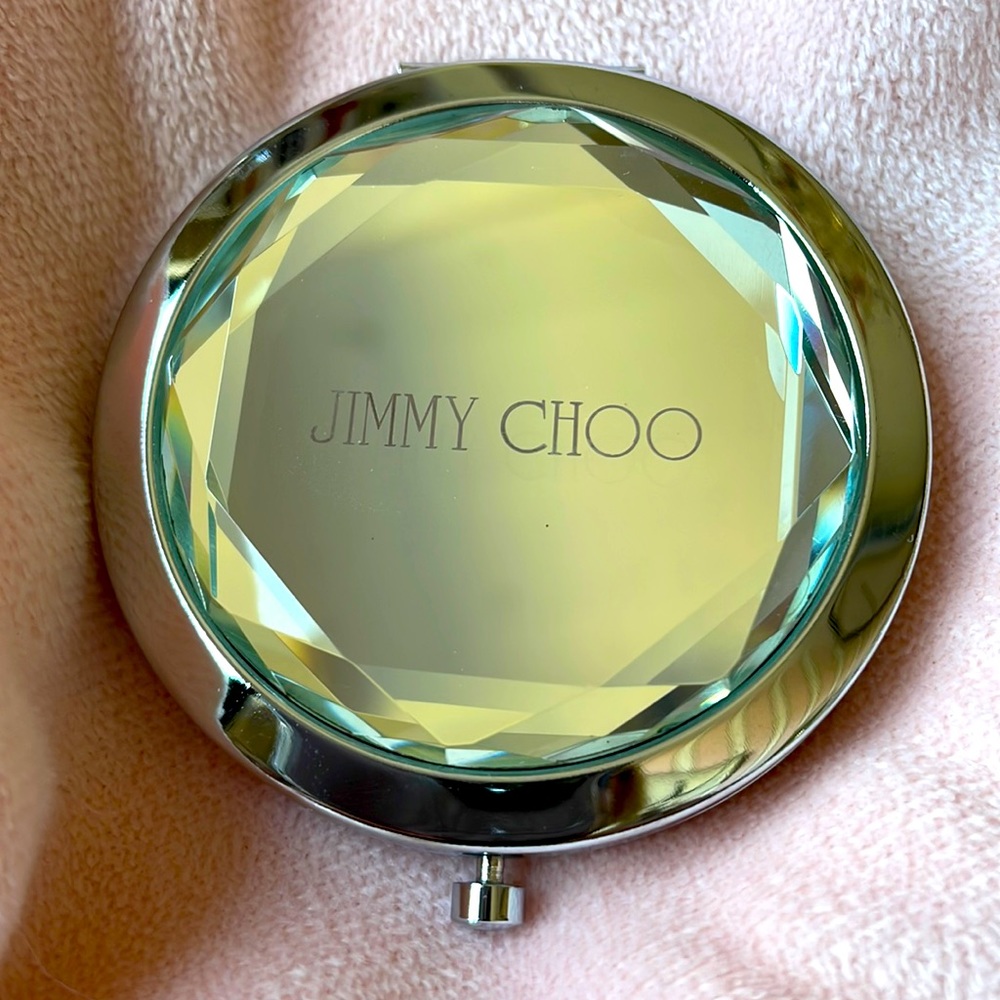 RARE Jimmy Choo shoes faceted magnifying pocket purse mirror compact w/ dust bag - Picture 3 of 9